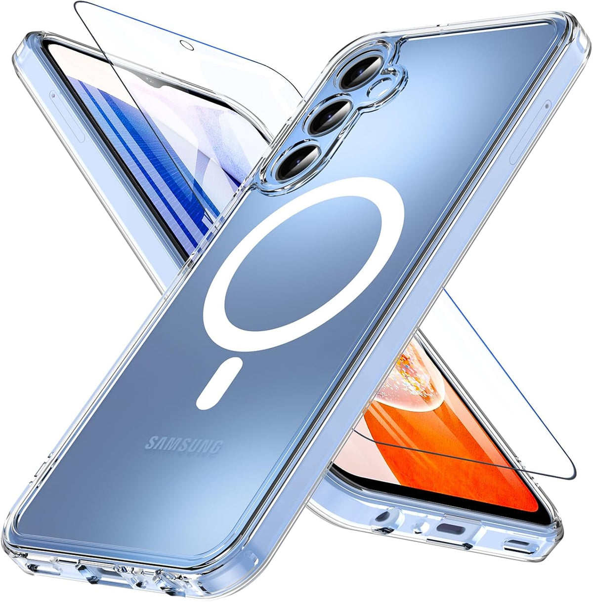 Magnetic for Samsung Galaxy A16 5G Phone Case with Screen Protector, Compatible with MagSafe, Built-in Camera Stand Case Shockproof Protective Cover for Samsung Galaxy A16 5G/4G (Blue)