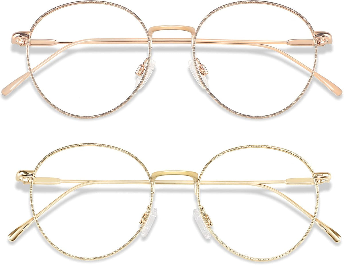 ANDWOOD Blue Light Blocking Glasses Women Men Small Face Computer Clear Bluelight Blocker Super Lightweight Metal Frame Round