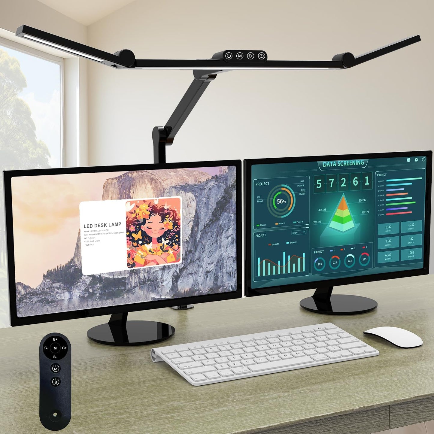 Micomlan Led Desk Lamp for Home Office, White Architect Desk Lamp with Clamp for Crafting, 24W Bright Rotatable Led Table Light Stepless Dimming Tempering Wide Computer Light with Atmosphere Lighting