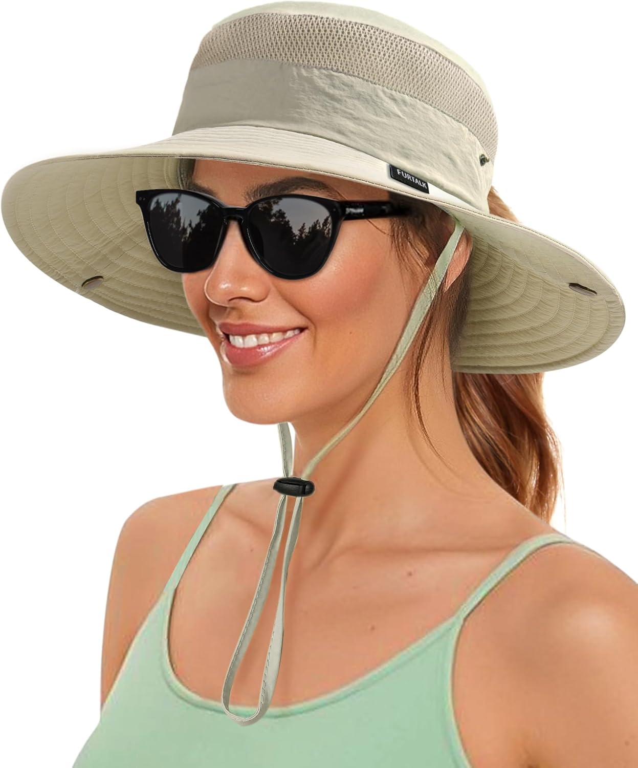 FURTALK Sun Hats for Women with Ponytail Hole Beach Hiking Summer Wide Brim Outdoor UV Protection Packable Bucket Safari Hat
