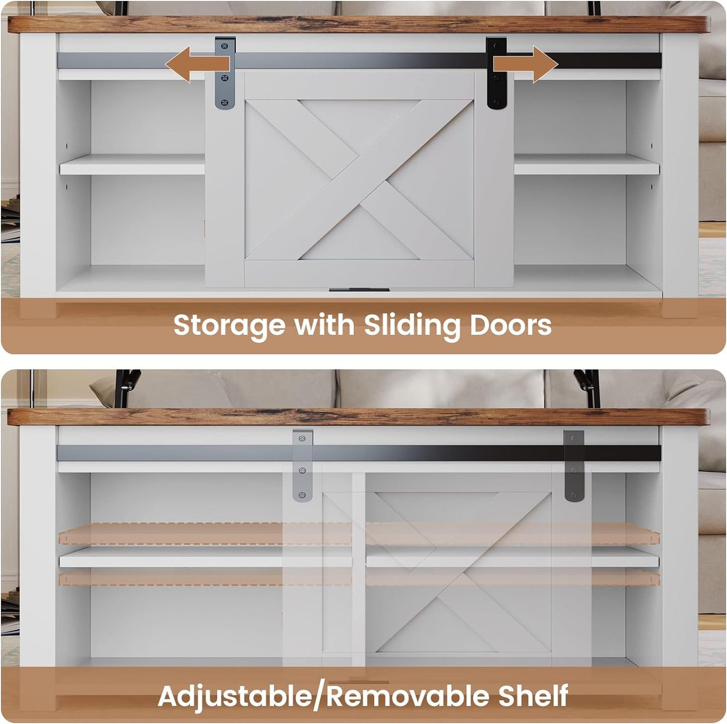 SEDETA 31.5" Lift Top Coffee Table with Storage, Square Coffee Tables for Living Room, Farmhouse Coffee Table with Large Hidden Storage Compartment and Adjustable Shelves, White