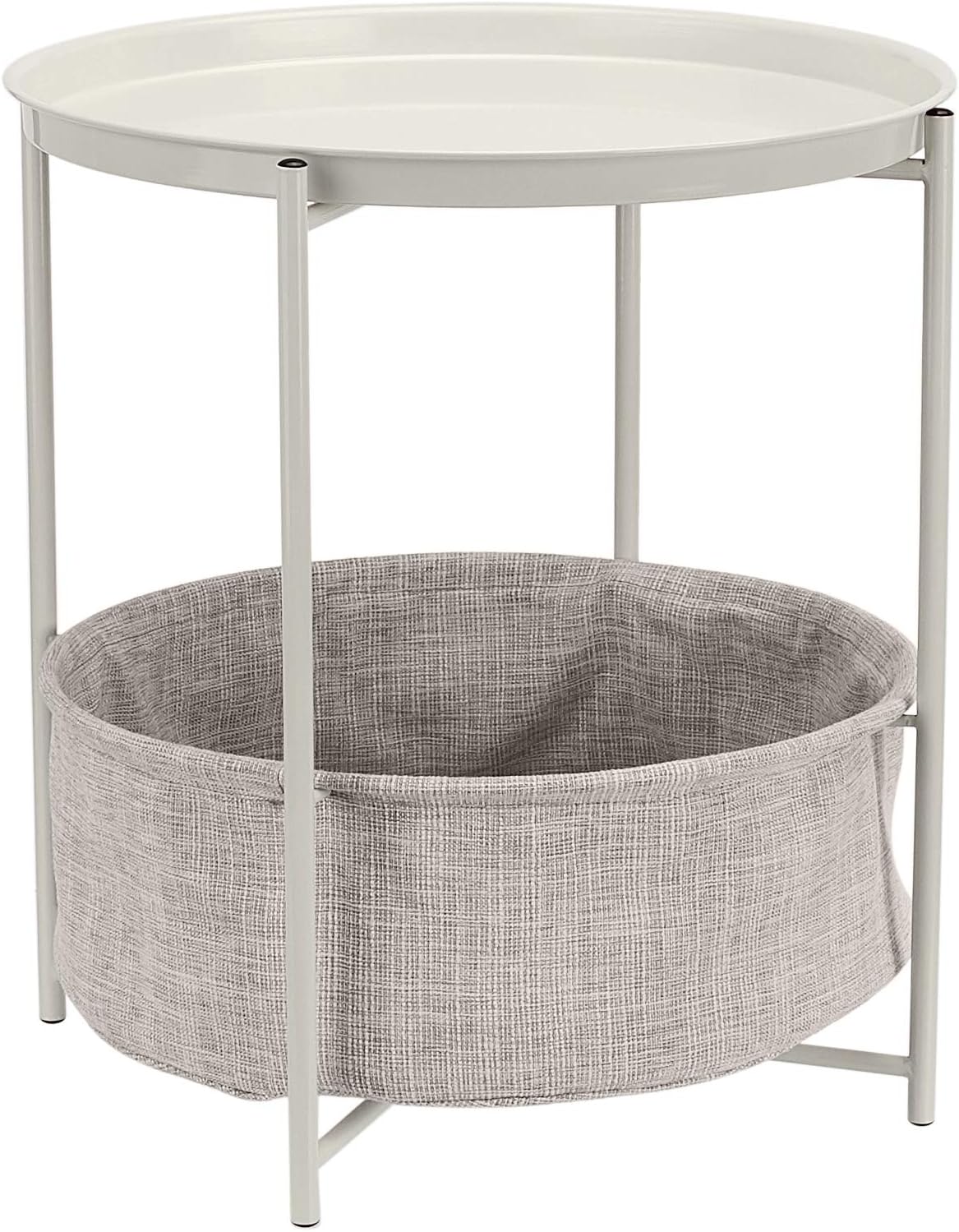 Amazon Basics Round End Table with Storage Bin, Easy Assembly, Bedroom Accent Table, 17.7" D x 17.7" W x 18.9" H, Dusty Pink | Side Table