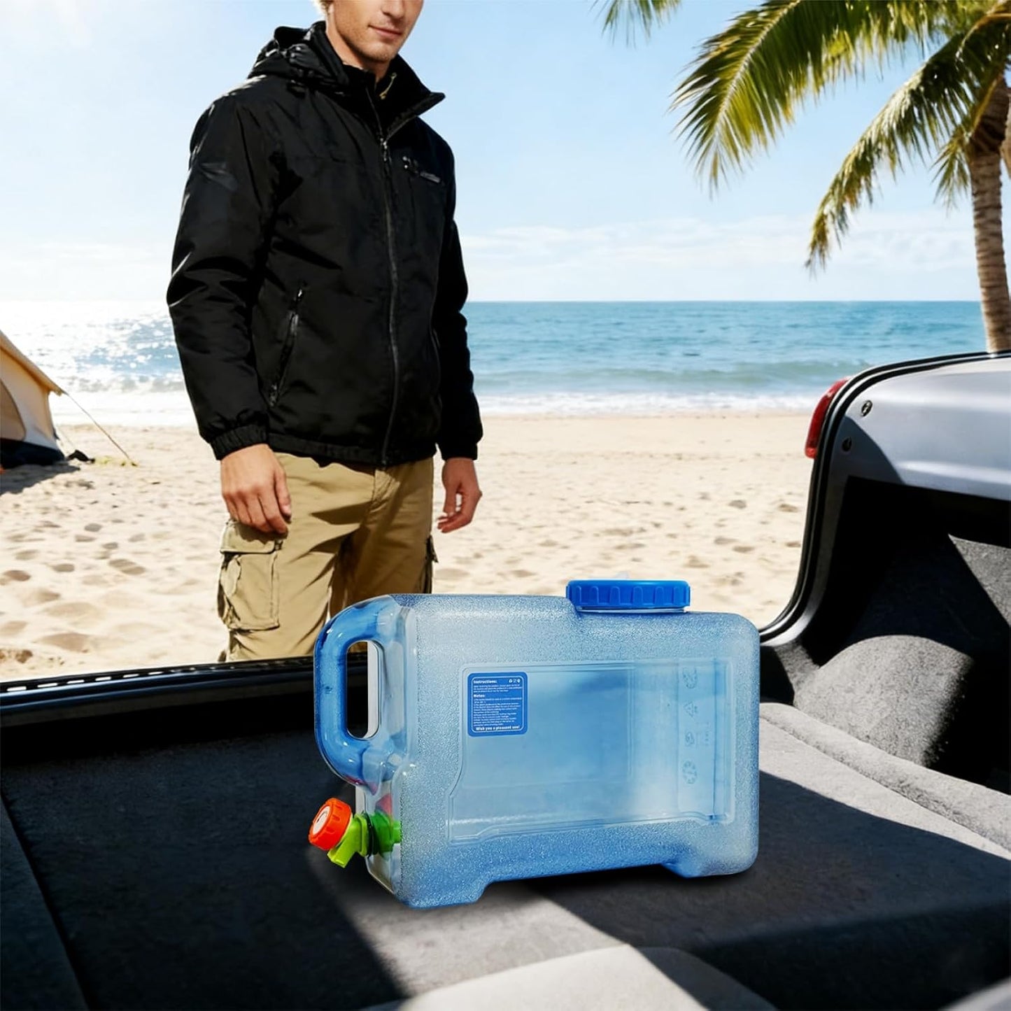 3.17 Gallon Water Container with Spigot, Portable Water Jug, No Leakage Camping Bucket with Tap, BPA Free Emergency Water Storage Tank for Camping, Vehicle, Car, Outdoor Hiking, Picnic