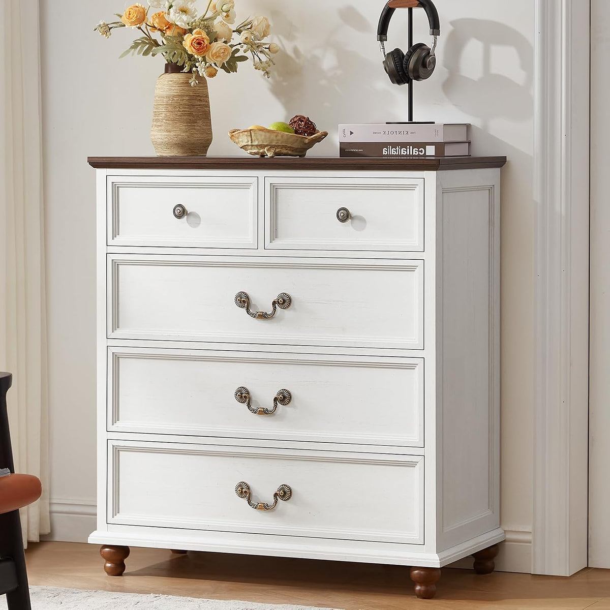 Joaxswe 24" Wide Farmhouse Night Stand Set of 2,Large End Table with 2 Drawers & Metal Handle,Black Wood Dresser for Bedroom, Bed Side Table Chest of Drawers Cabinet, Nightstand for Living Room,Closet