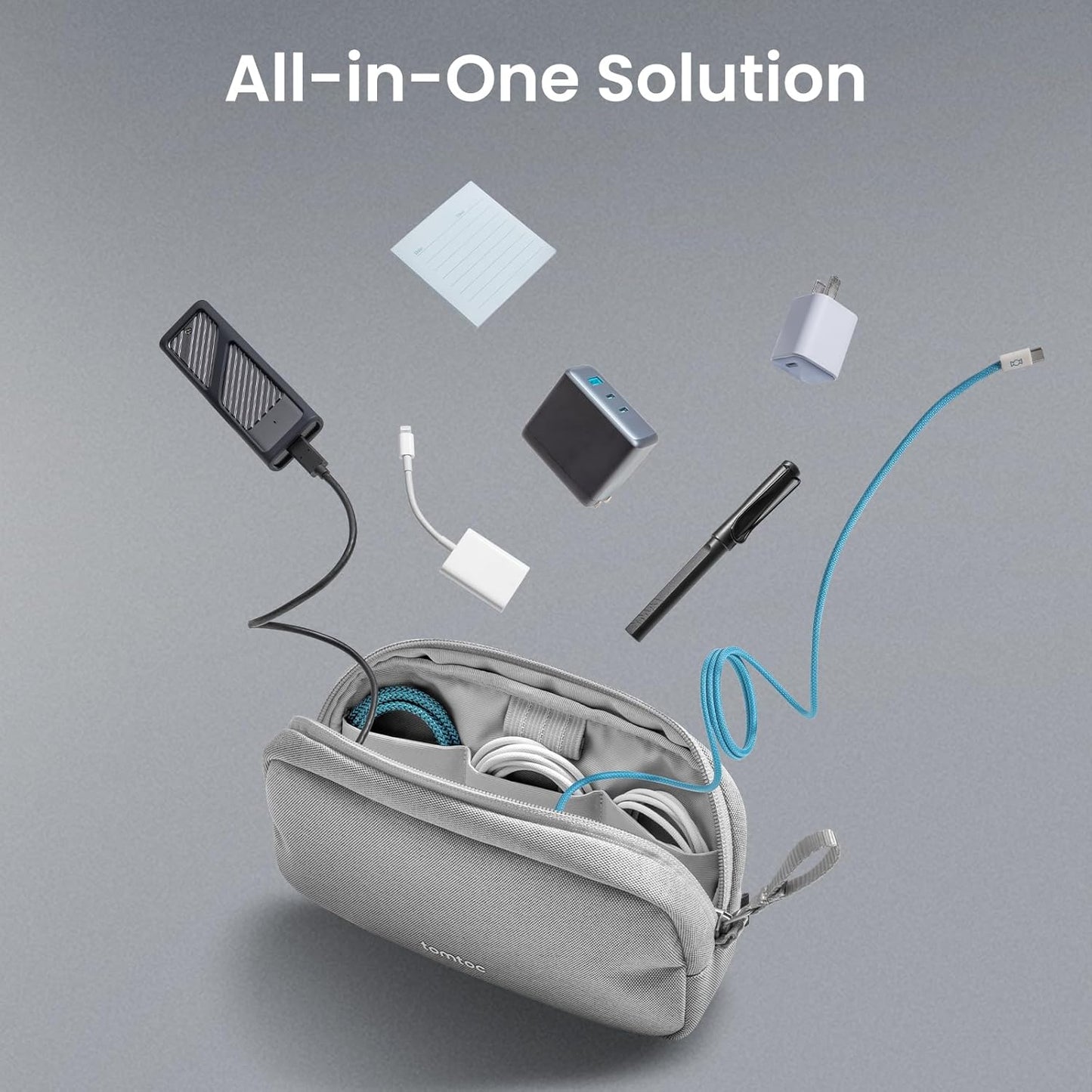 tomtoc Electronics Organizer Travel Case, Water Resistant Travel Bag Cable Organizer for Essentials, Tech Pouch Accessories Carry Storage for Cord, Phone, Cables, Airpods, USB Flash Drive, Daily Items