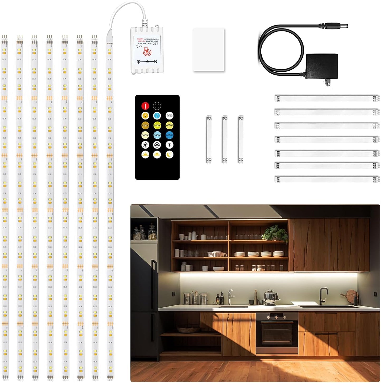 DAYBETTER Under Cabinet Lights, 6 PCS Under Cabinet Lighting with Remote, Dimmable LED Strip Lights for Bedroom, LED Lights for Kitchen Cabinet, Counter Shelf 2700K-6500K Warm to Daylight White, 9.8ft
