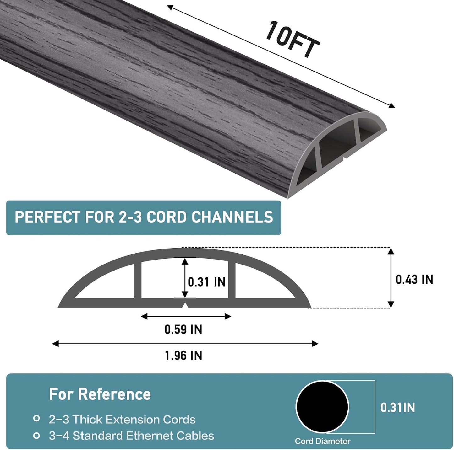 LSGCQ Floor Cord Cover Self Adhesive Cord Hider Floor Cable Management | Cord Covers for Wires on Floor Cable Cover, Prevent Cable Trips, Cable Cavity 0.47" W x 0.27" H, 20Ft, White