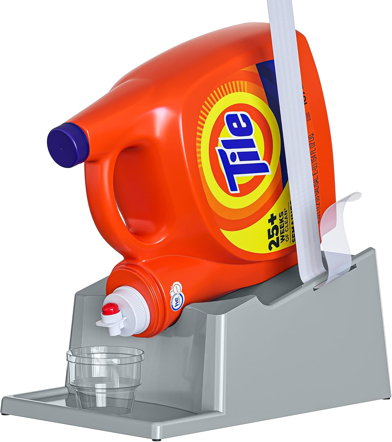 TidyFriend Liquid Laundry Detergent Holder Stand with Drip Tray & Rubber Grip Feet, Stand for Laundry Room Organization and Storage, Fabric Softener Dispenser with Cup Holder for Easy Pouring (Grey)
