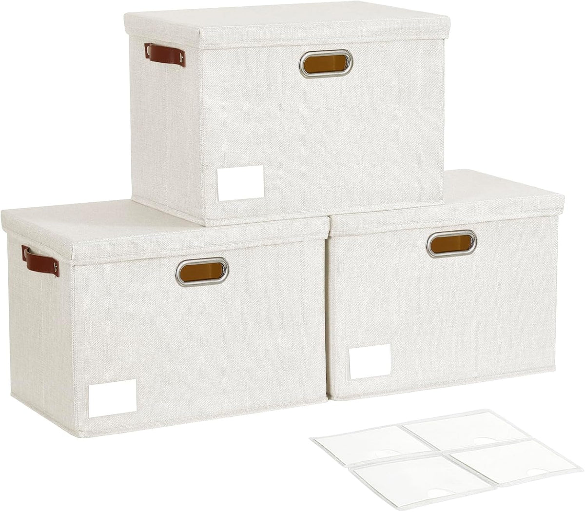 Roobyl 17" Large Fabric Storage Box with Lids, 3-Pack, Black