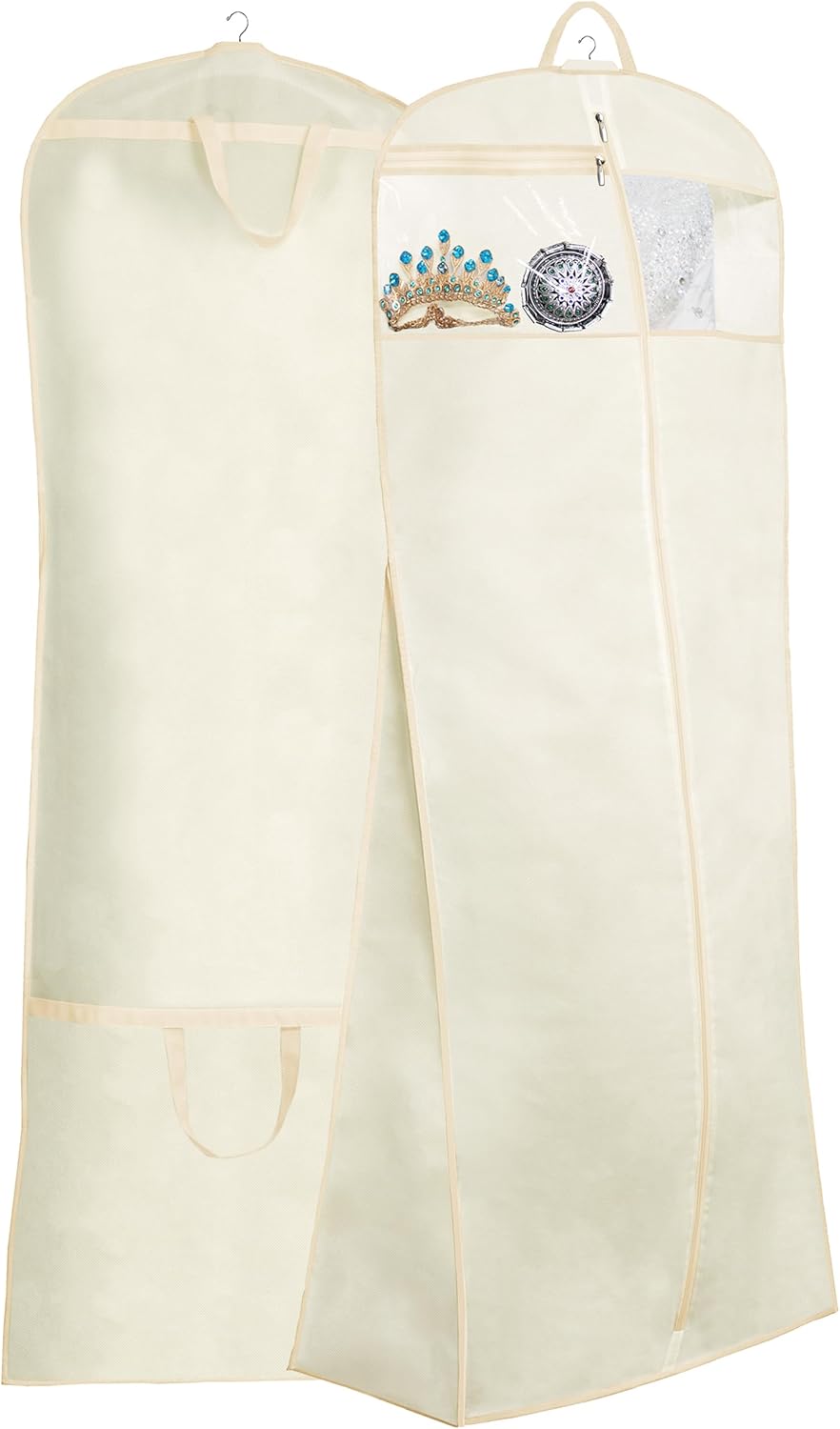 MISSLO 70" Bridal Wedding Gown Dress Garment Bag with Accessories Pouch Large Travel Garment Cover 8" Gusset (White)