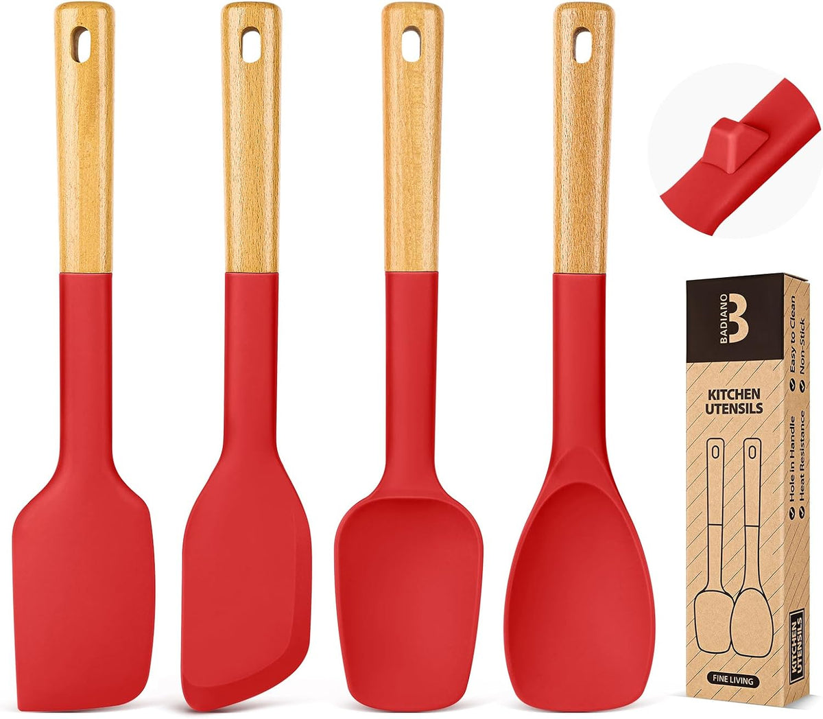 Badiano Silicone Spatula Spoon Set for Nonstick Cookwares, 4 Pack, BLACK
