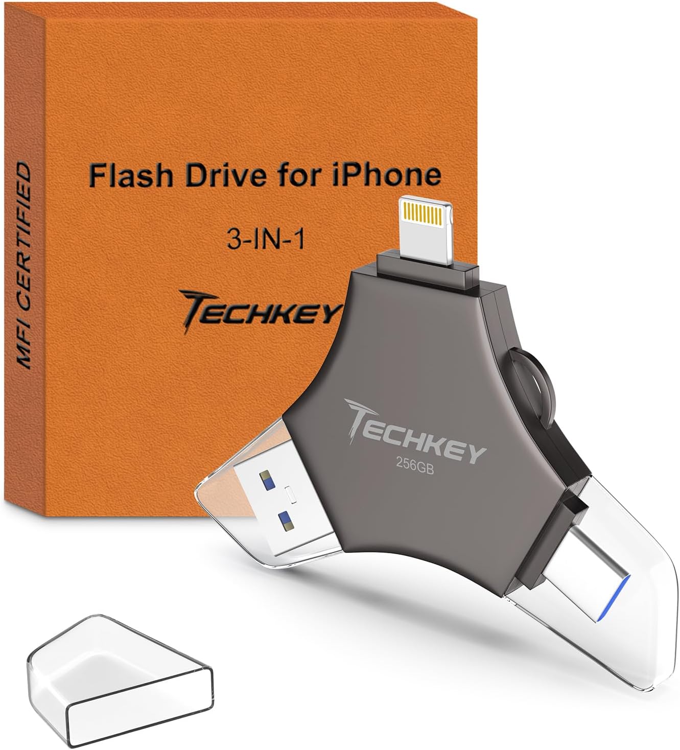 MFi Certified USB 3.0 Flash Drive 128GB for iPhone, 3in1 External Memory Photo Keeper Storage Stick for Picture/Video/Data Saver/Backup, High Speed Thumb/Jump/Hard Drives for iPhone/iPad/Android/PC
