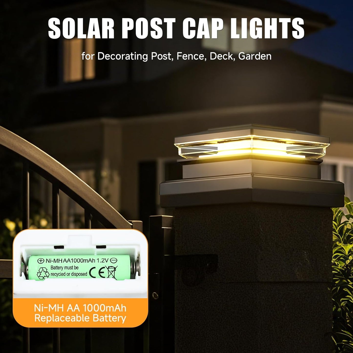 Solar Post Cap Lights 12 Pack, Fence Post Solar Lights, Warm White/Cool White Lighting, Black Waterproof Outdoor Post Lights for Garden Patio Porch, 4x4, 5x5 or 6x6 Vinyl/Wooden Posts