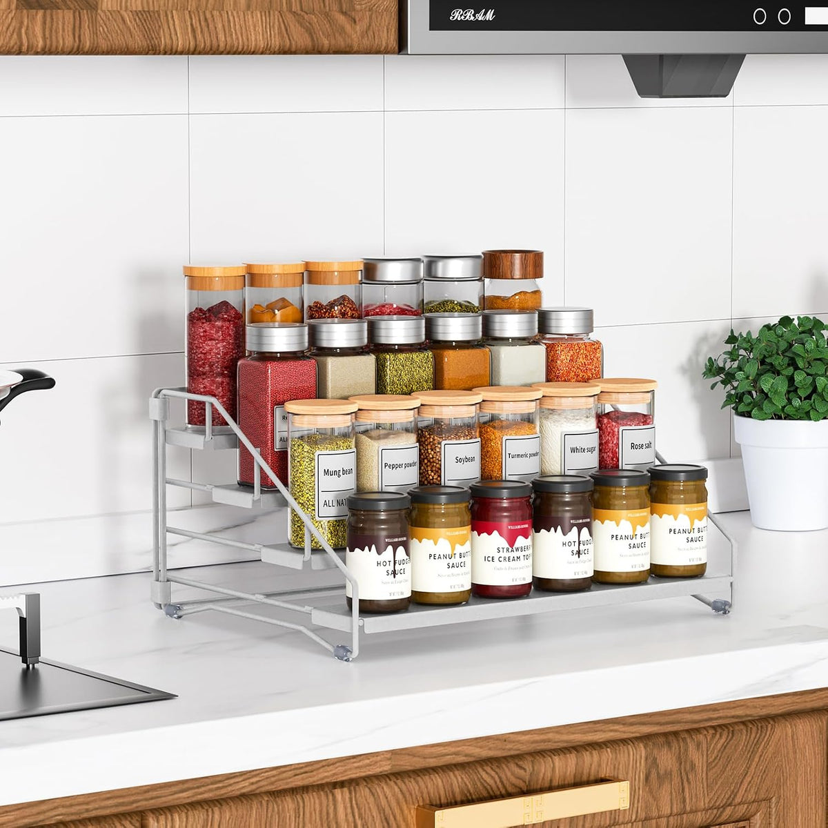 Spice Rack Organizer for Cabinet, Depth Adjustable 4 Tier Spice Rack,1 Pack