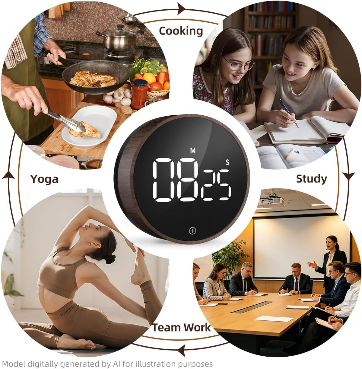 Digital Magnetic Kitchen Timer & Stopwatch with LED Display, Woodgrain