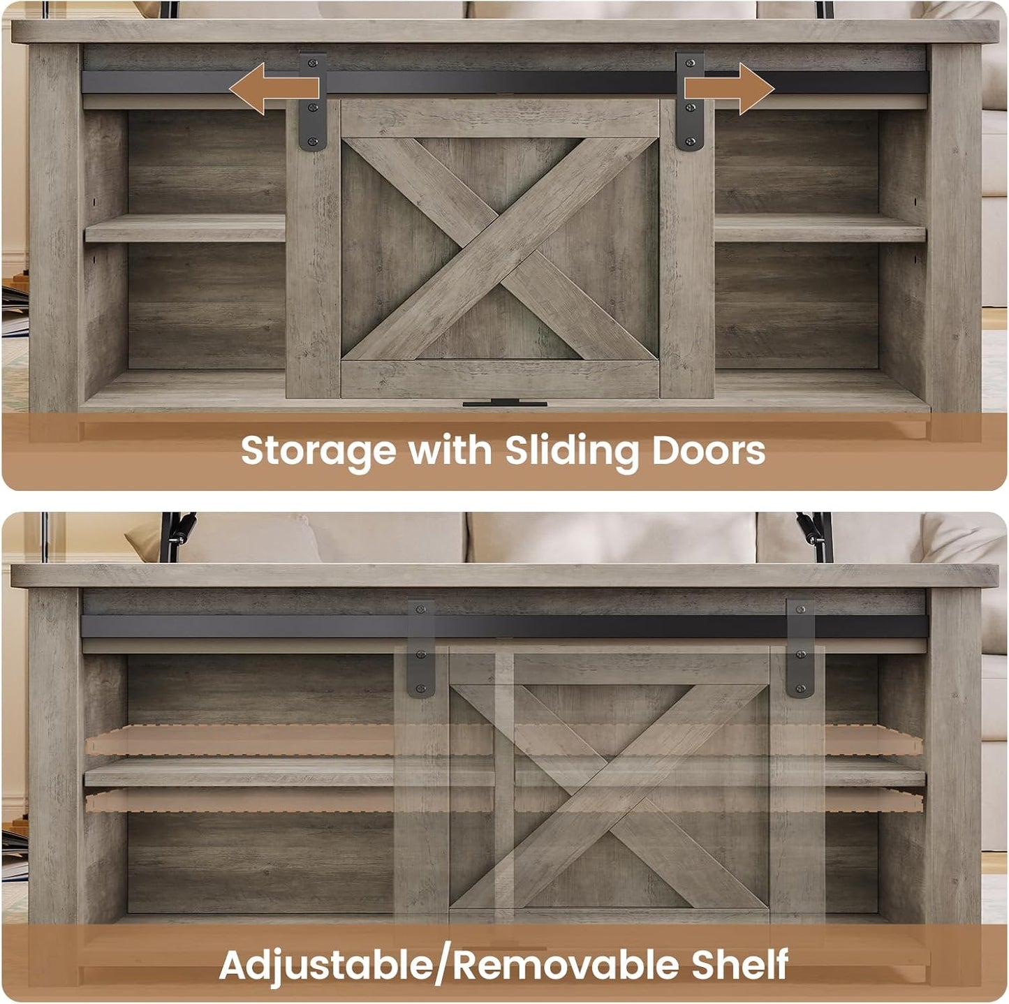 SEDETA 31.5" Lift Top Coffee Table with Storage, Square Coffee Tables for Living Room, Farmhouse Coffee Table with Large Hidden Storage Compartment and Adjustable Shelves, Grey