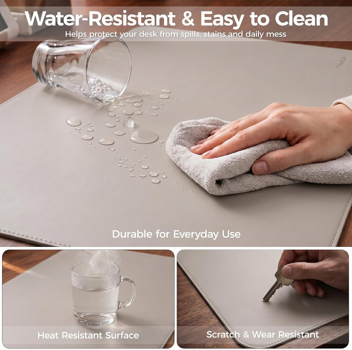 Large Desk Pad Non-Slip Desk Mat Protector for Keyboard Mouse Waterproof Vegan Leather Surface Faux Leather Laptop Mat Smooth Mouse Pad Premium Gift Tube Stone Gray 23.6" x 13.7"