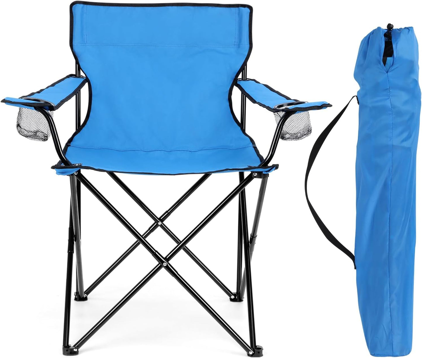 Foldable Camping Chair Set of 2, HaSteeL Folding Camp Chairs & Carrying Bags for Adults, Portable for Lawn, Outdoors, Fishing, Hiking, Travel, Picnic, Beach, Oversized & Supports 275lbs (Black & Blue)