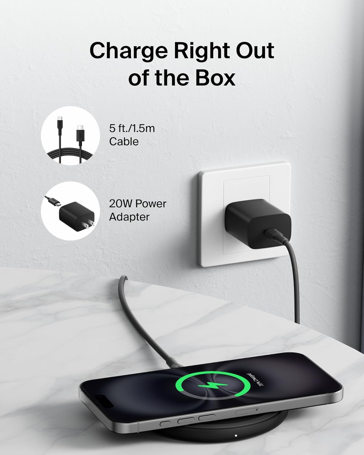 Belkin Wireless Charging Pad 15W - Qi Charger, Charging Station for Apple iPhone 17, iPhone 16/15/14 Series, AirPods, Samsung Galaxy S25, Galaxy S24, Pixel 10 - Power Supply and Cable Included - Black