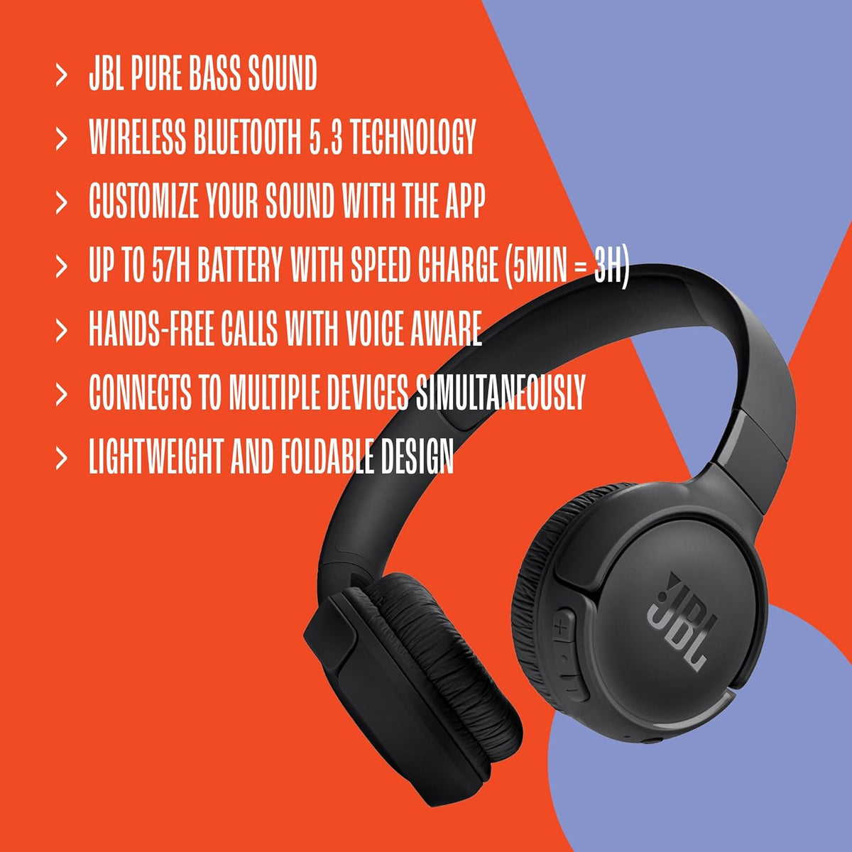 JBL Tune 520BT - Wireless On-Ear Headphones - Blue