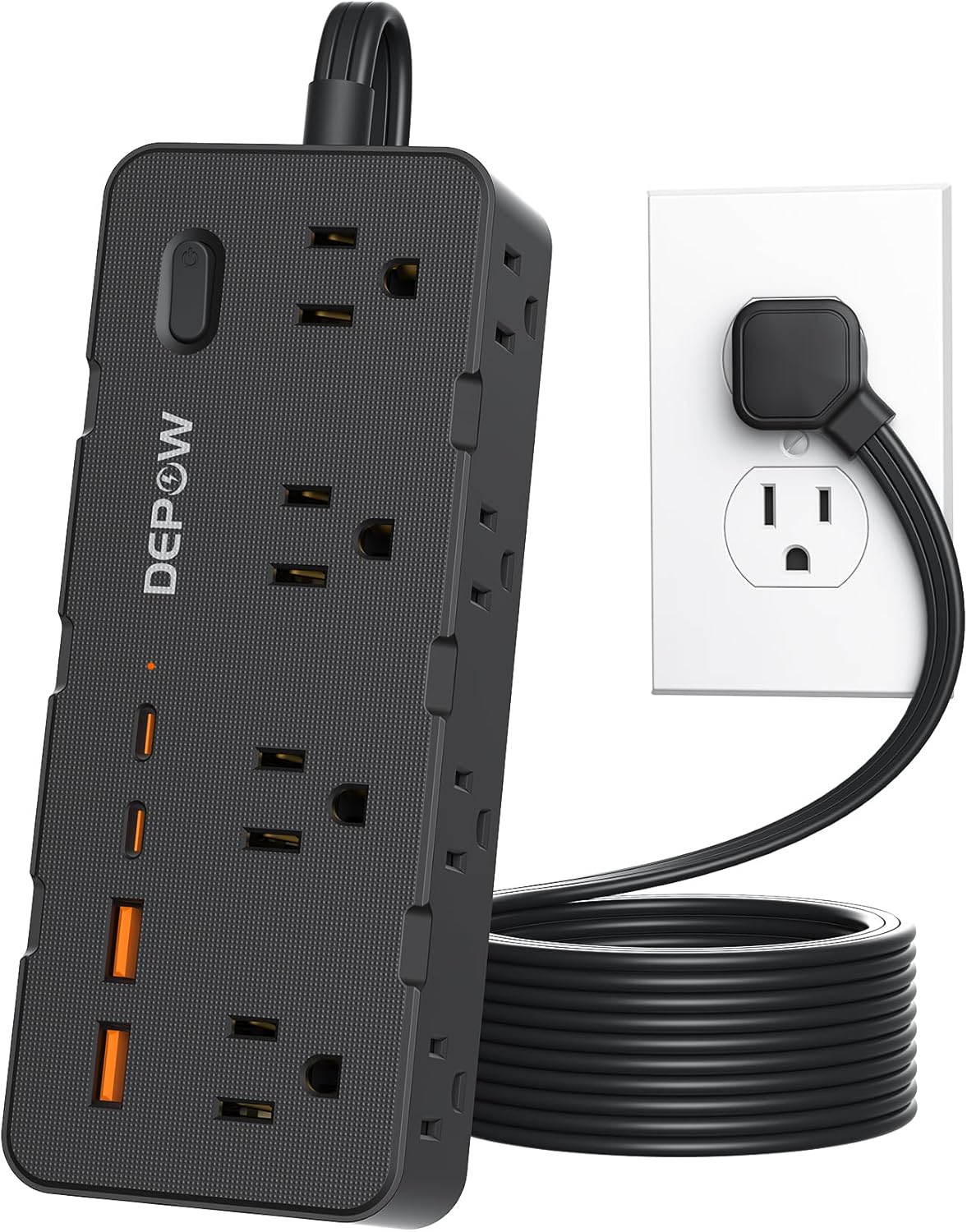 DEPOW Power Strip Surge Protector, 5FT Braided Extension Cord with Multiple Outlets-8 AC Outlets 4 USB Ports (2 USB C), Flag Plug Charging Station, 1700 Joule Surge Protection for Home Office, White