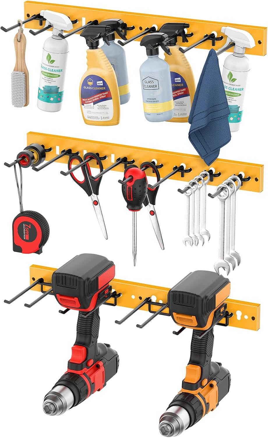 CCCEI 3 Modular Pegboard Strip Storage, Metal Peg Slat Wall Mount for Garage, Basement, Garden, Laundry Room Organization. Flexible Tool Organizer for Rake, Shovels, Crafting. Gifts for Men, Black.