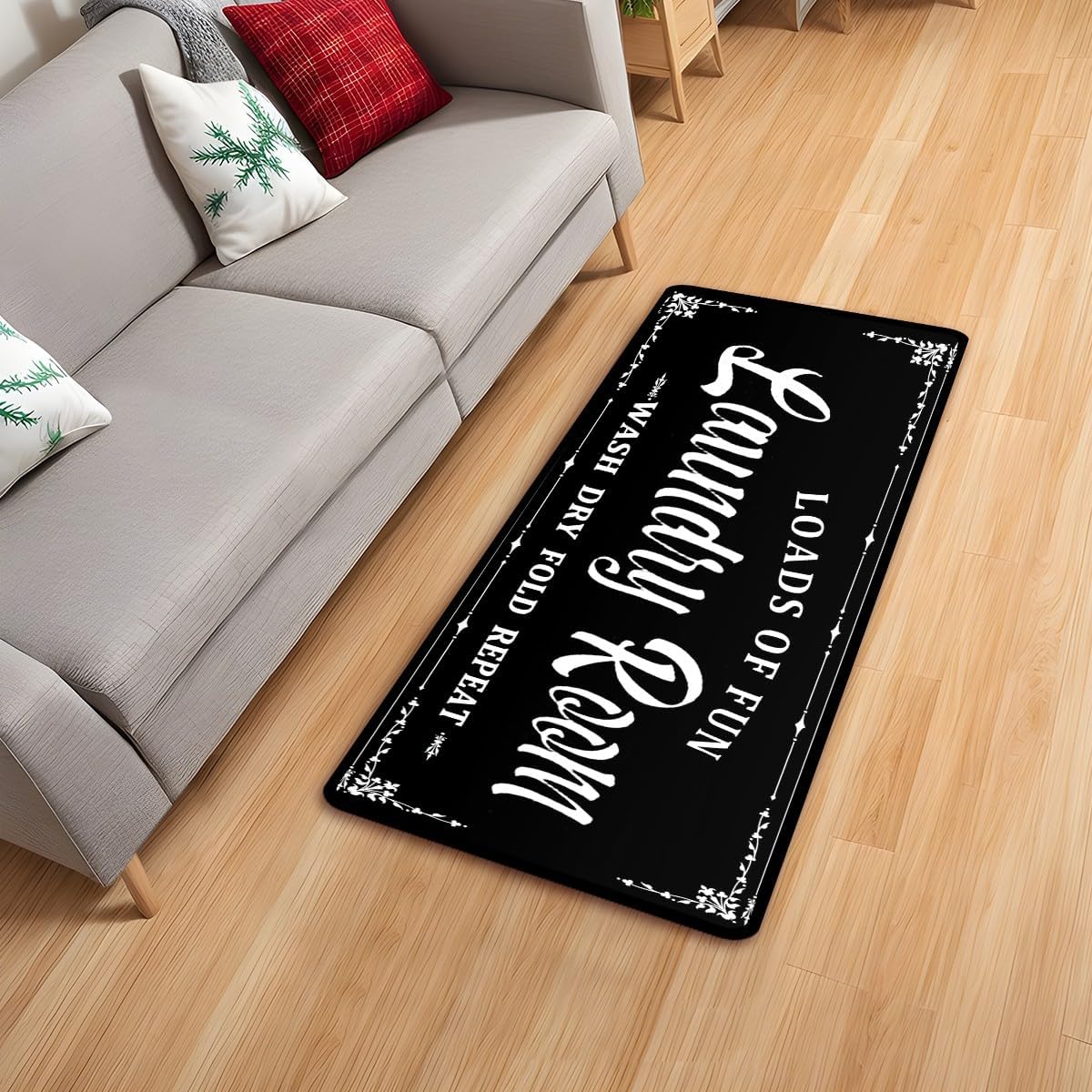 Black-1 Farmhouse Laundry Room Rug Runner, Non-Slip Floor Mat, Waterproof for Kitchen, Bathroom, and Mudroom Decor 20''x48''