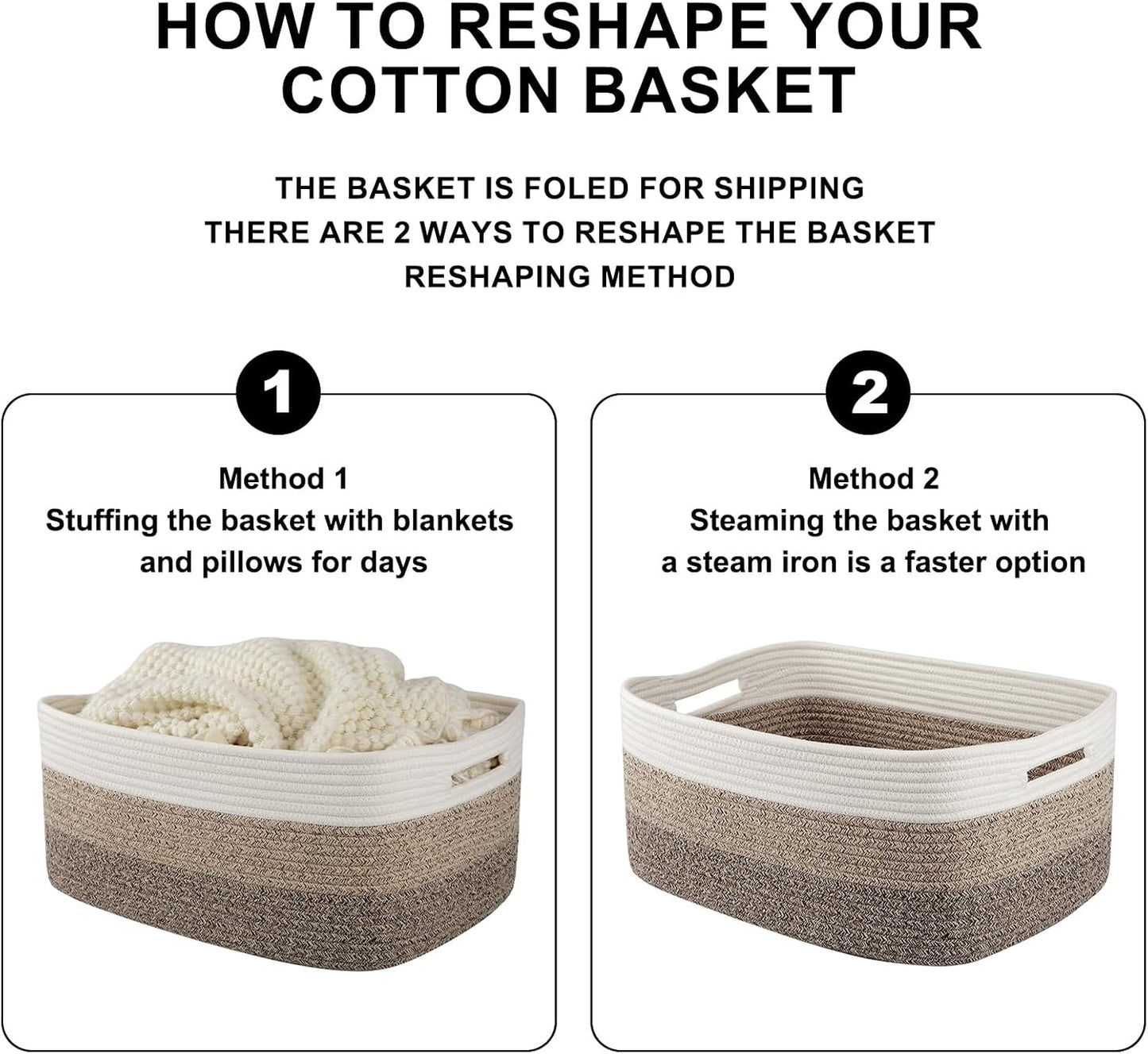 OIASKET Large Storage Basket for Organizing, Woven Rope Basket for Shelves, Closet Organizer Bins for Clothes, Blanket, Toys, Baby Nursery Storage, 17.7" x 13" x 7.87", 2 Packs Yellow