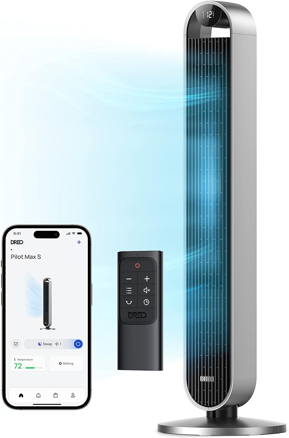 DREO Smart Tower Fan Voice Control, 120° Oscillating Fan Works with Alexa/Google/App/Remote, 42 Inch, 20dB Quiet DC Bladeless Fan for Bedroom,12 Speeds, Floor Fan for Home, Office