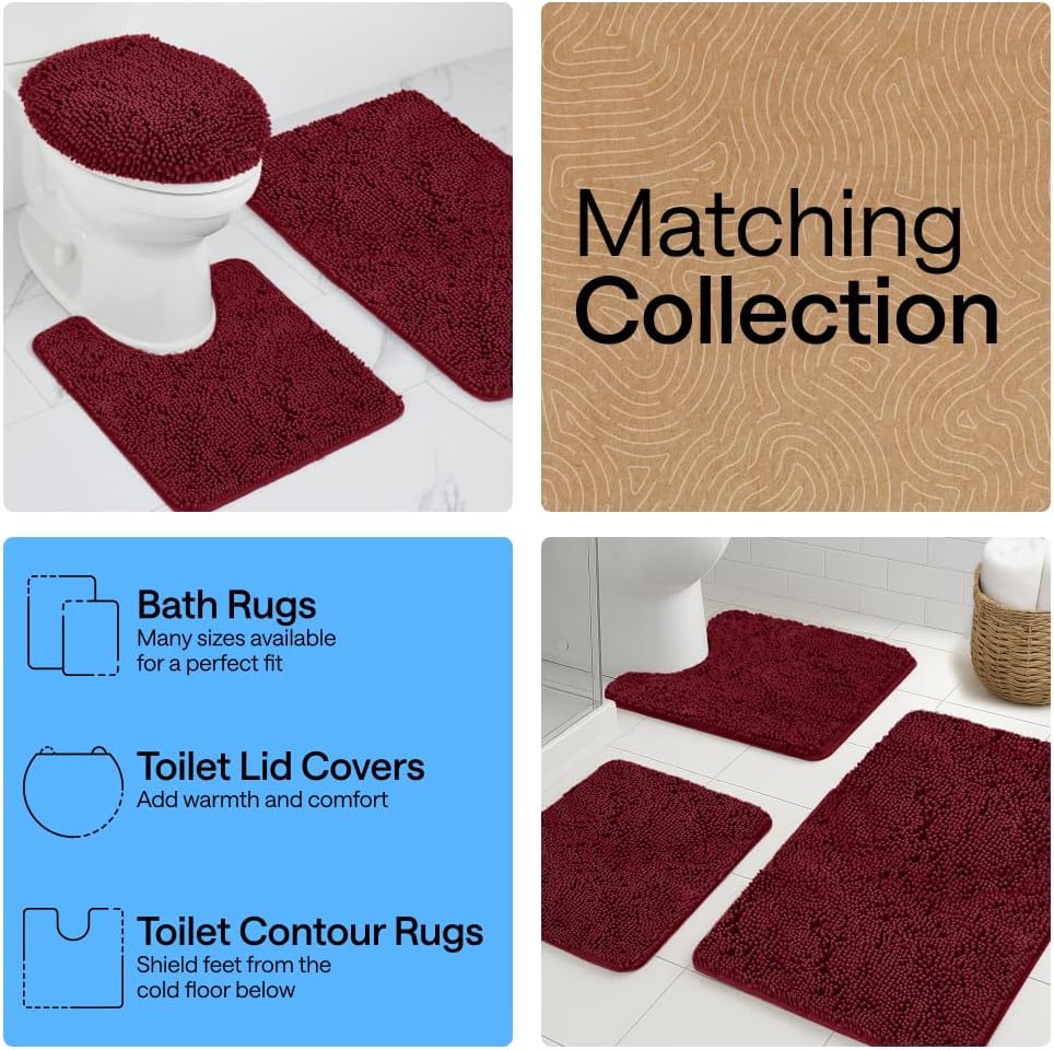 GORILLA GRIP Bath Rug Mat, Thick Soft Absorbent Chenille, Quick Dry Microfiber Mats, Rubber Backing Washable Shower Floor Rugs, US Designed Bathroom Bathmat Home Decor Accessories, 24x17, Burgundy