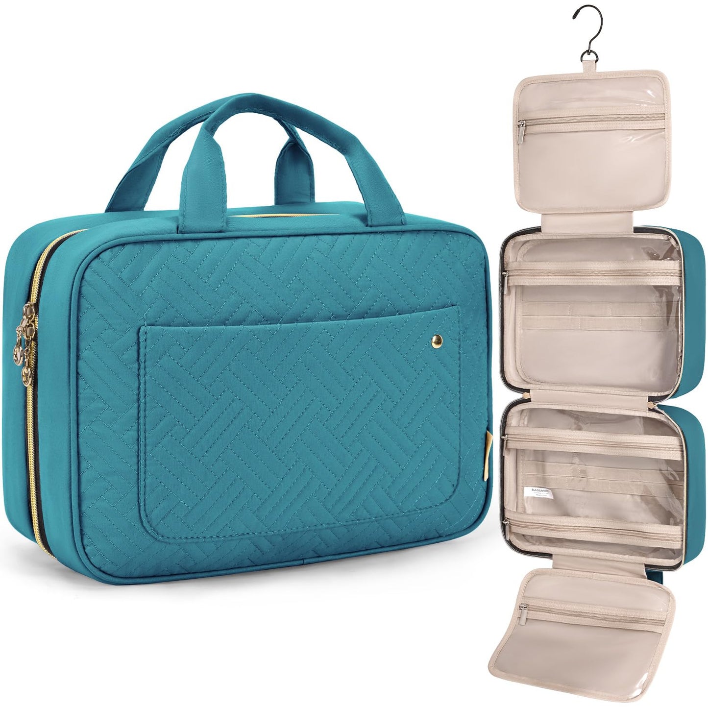 BAGSMART Toiletry Bag Travel Bag with hanging hook, Water-resistant Makeup Cosmetic Bag Travel Organizer for Accessories, Shampoo, Full Sized Container, Toiletries, Smokey Blue