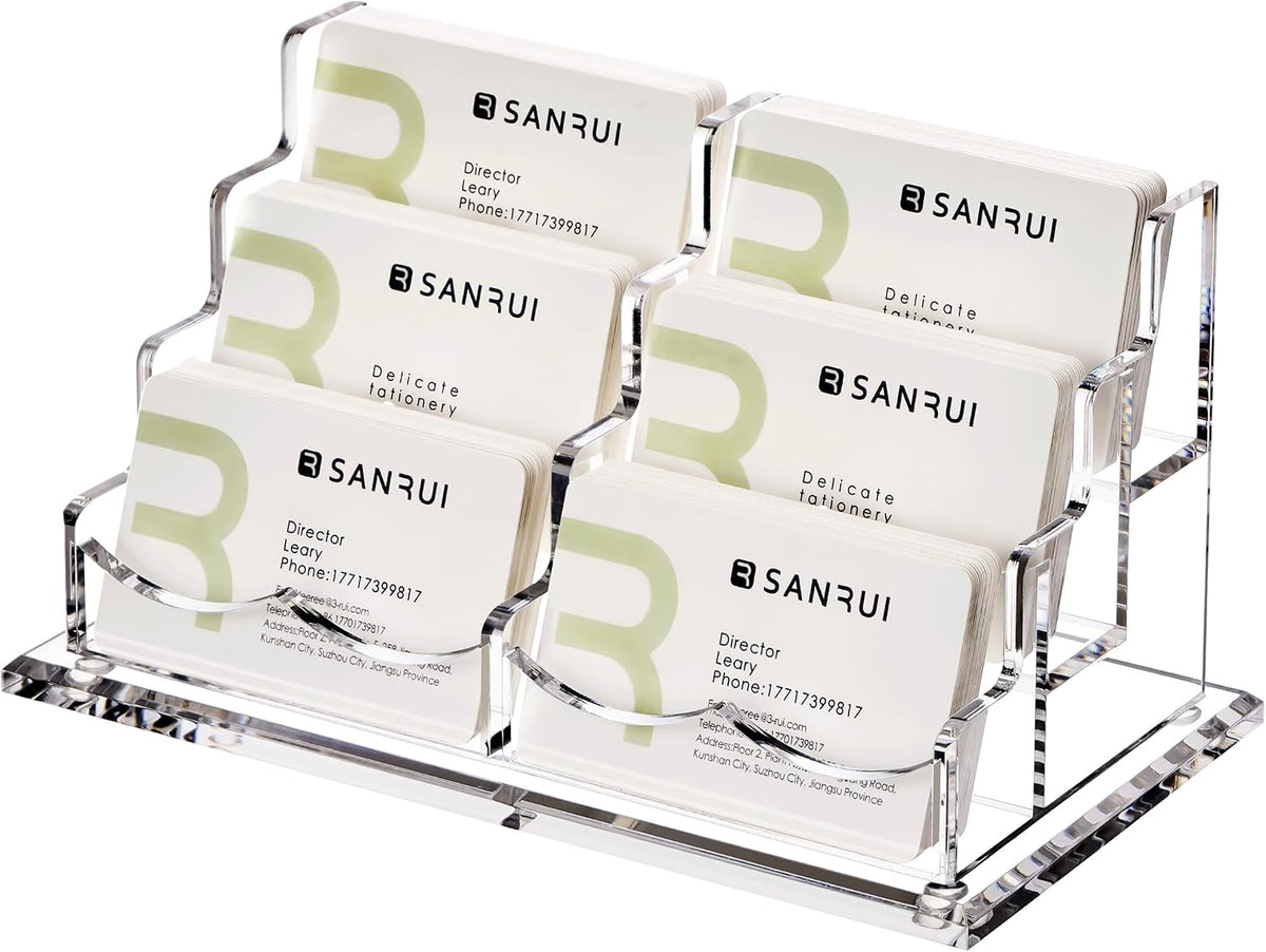 YUXUN Acrylic Business Card Holder for Desk-2 Tier 2 Slots