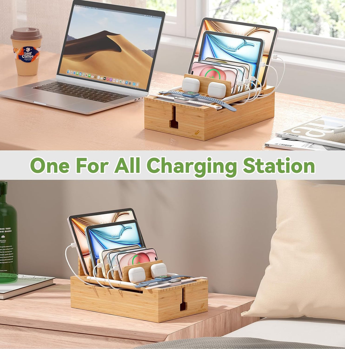 Pezin & Hulin Bamboo Charging Station-Natural, (No USB Charger and Cables)