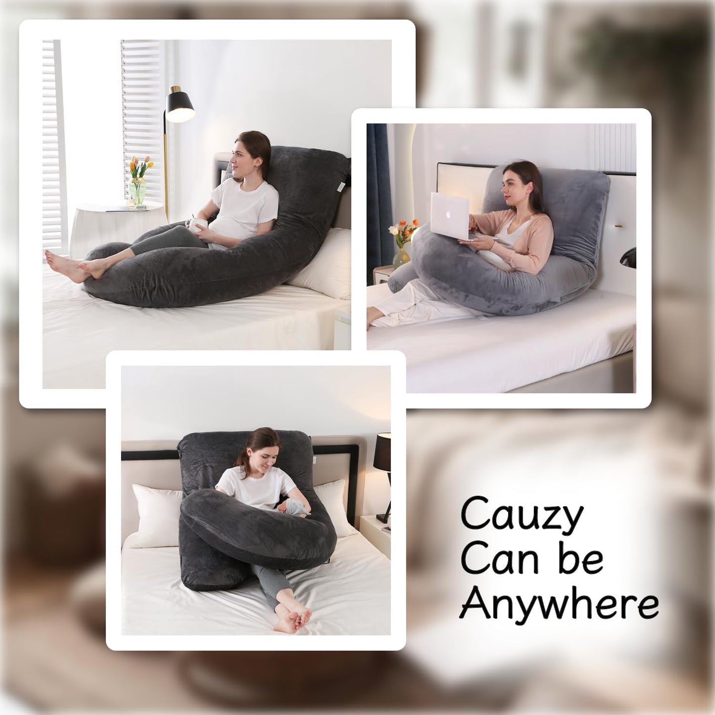 ALLOPERA 57 Inch Pregnancy Pillow for Sleeping, Full Body Support Pillow with Removable Washable Cover for Maternity Comfort, Black Grey Velvet Cover