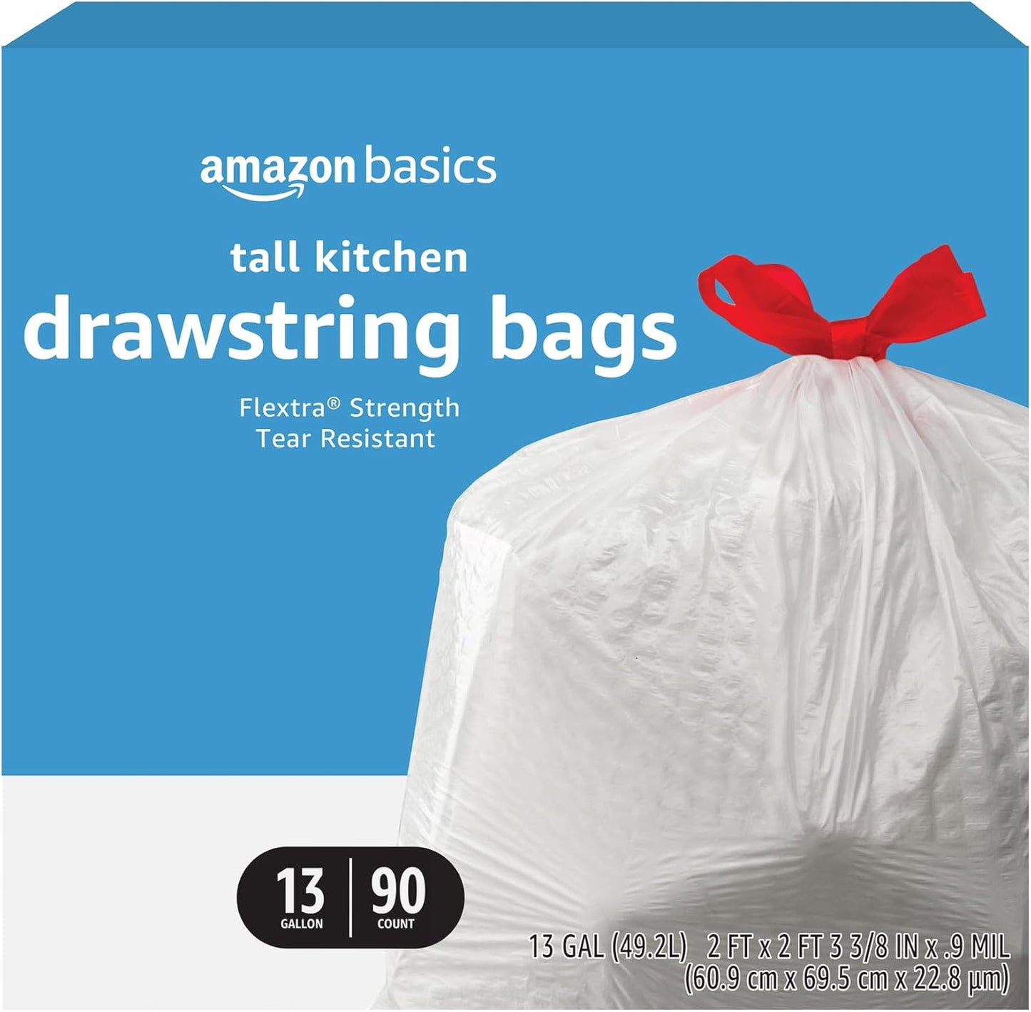 Amazon Basics Flextra Tall Kitchen Drawstring Trash Bags, 13 Gallon, 120 Count