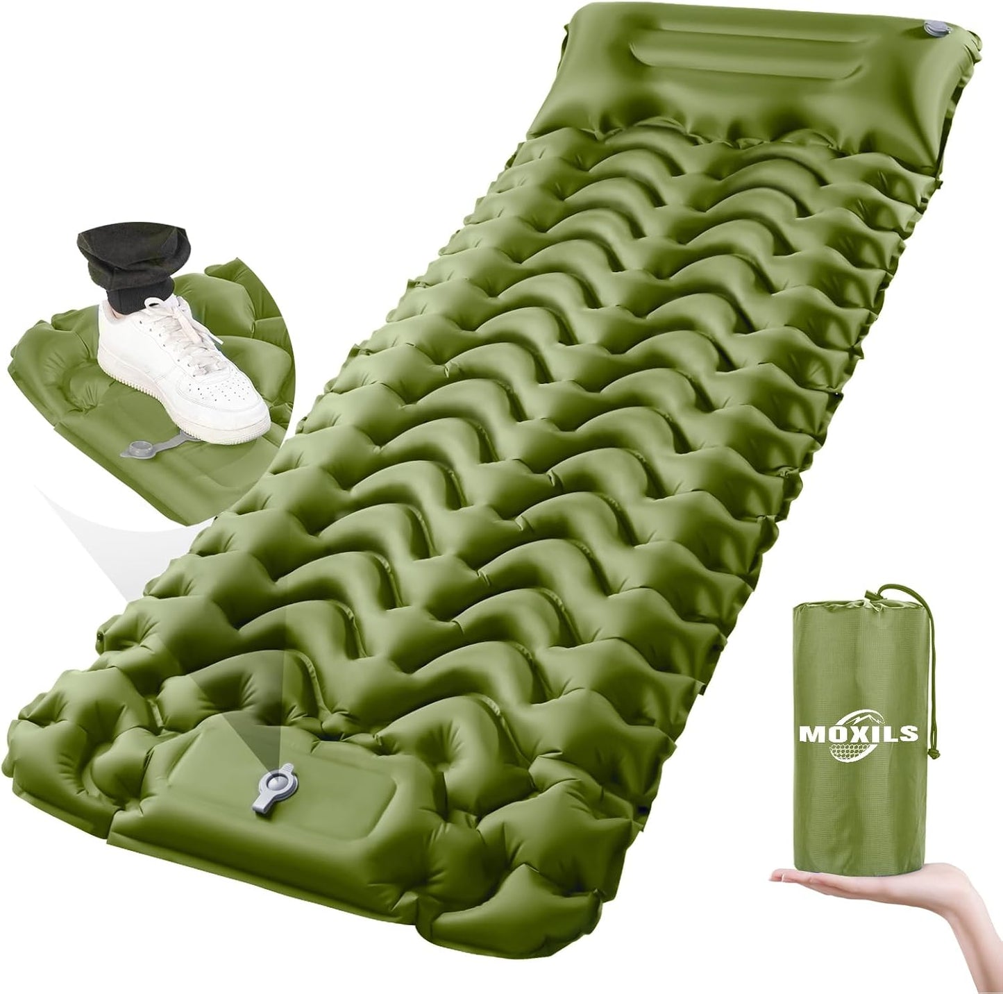 MOXILS Sleeping Pad, Ultralight Inflatable Sleeping Pad for Camping, Built-in Pump, Ultimate for Camping, Hiking, Airpad, Carry Bag, Repair Kit, Compact & Lightweight Air Mattress(Blue)