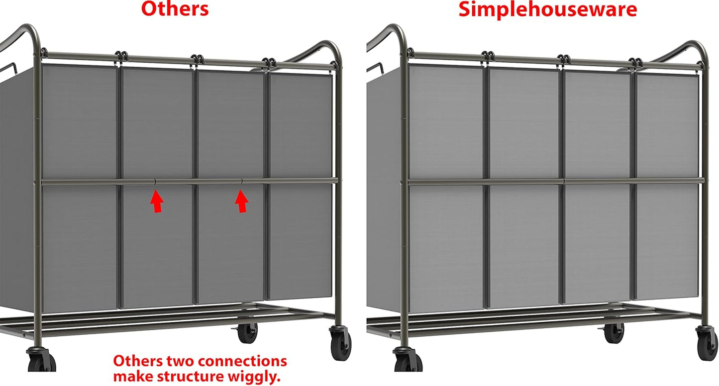 Simple Houseware 4-Bag Heavy Duty Laundry Sorter Rolling Cart, Dark Grey