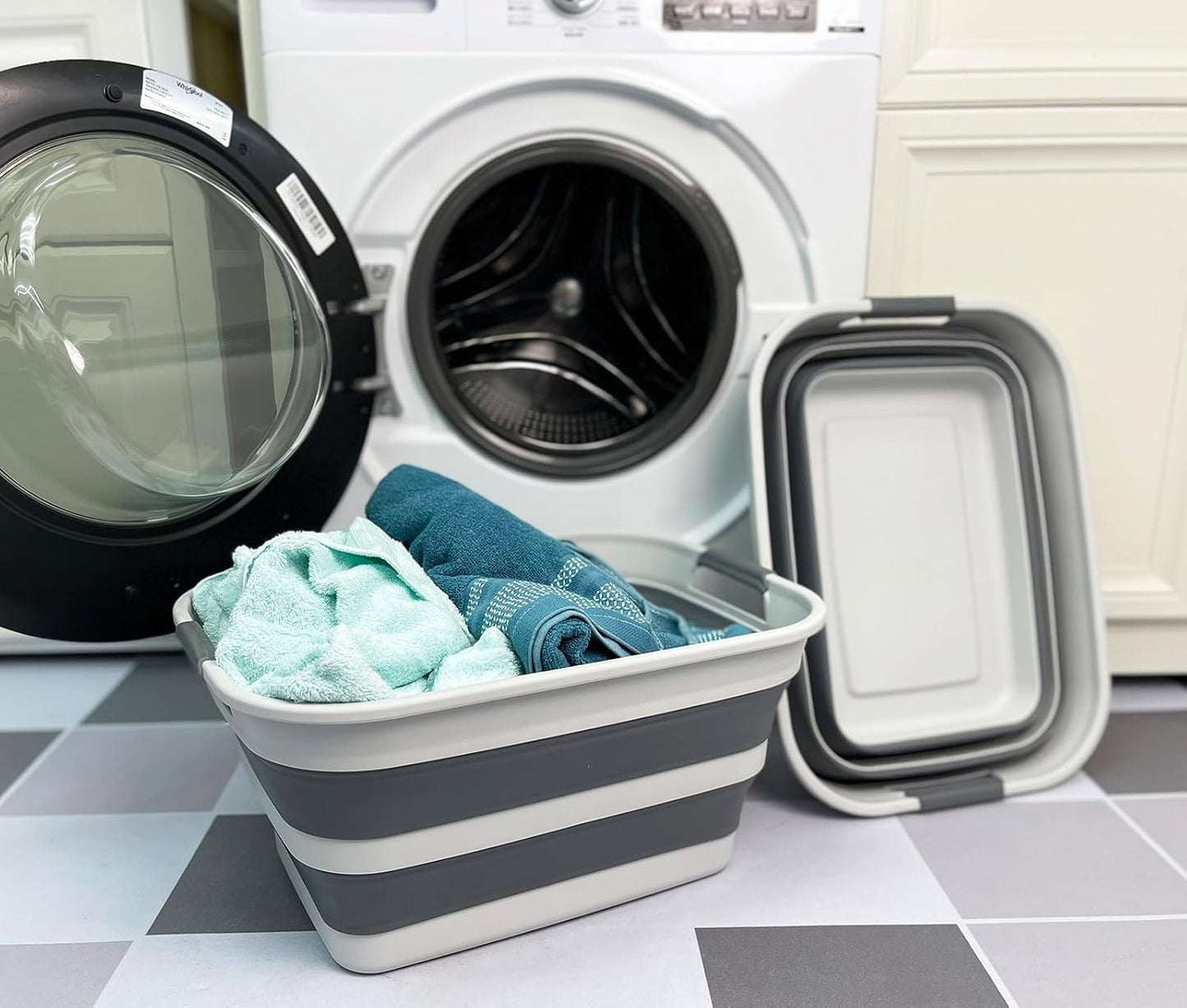 SAMMART Set of 2 Collapsible Plastic Laundry Basket - Foldable Pop Up Storage Container/Organizer - Portable Washing Tub - Space Saving Hamper/Basket (Grey/Steel Grey, 42L)