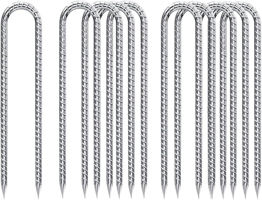 Rebar-Stakes-12-Inch, Ground Stakes Heavy Duty J-Hook Black Coated Anti-Rust Heavy Duty Ground Anchors for Garden Dog Fence Chicken Coop Christmas Decorations Deer Fence 8pcs