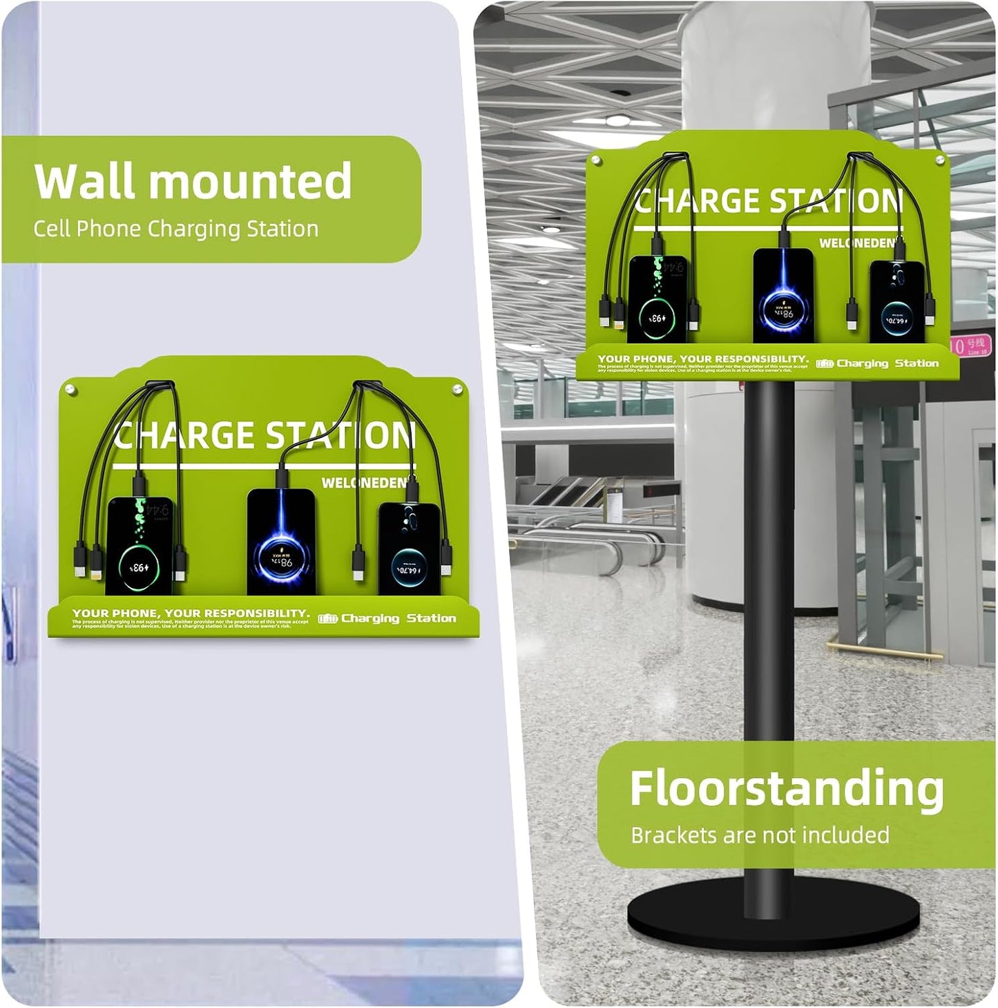 Wall Mounted Cell Phone Charging Station Mobile Phone Charging Station | Fast Charging 8 Device | Compatible with iPhone ipad Smartphone Tablets Port | Great for Offices Hotel Hospital Airport (Green)