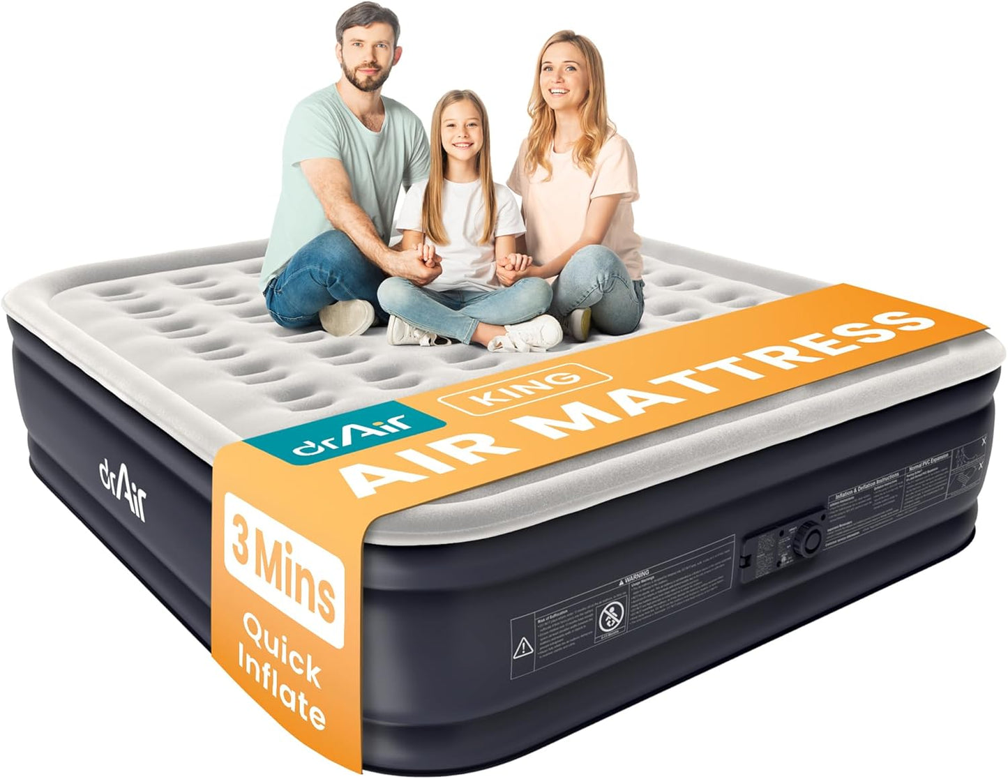 Dr. air Queen Air Mattress with Built-in Pump, 18" Raised Blow Up Mattress, 800 lbs Max Honeycomb Air Bed, 48Hr Leak-Proof Test, 3min Inflatable Mattress for Home, Guests, Camping, Colchones inflables