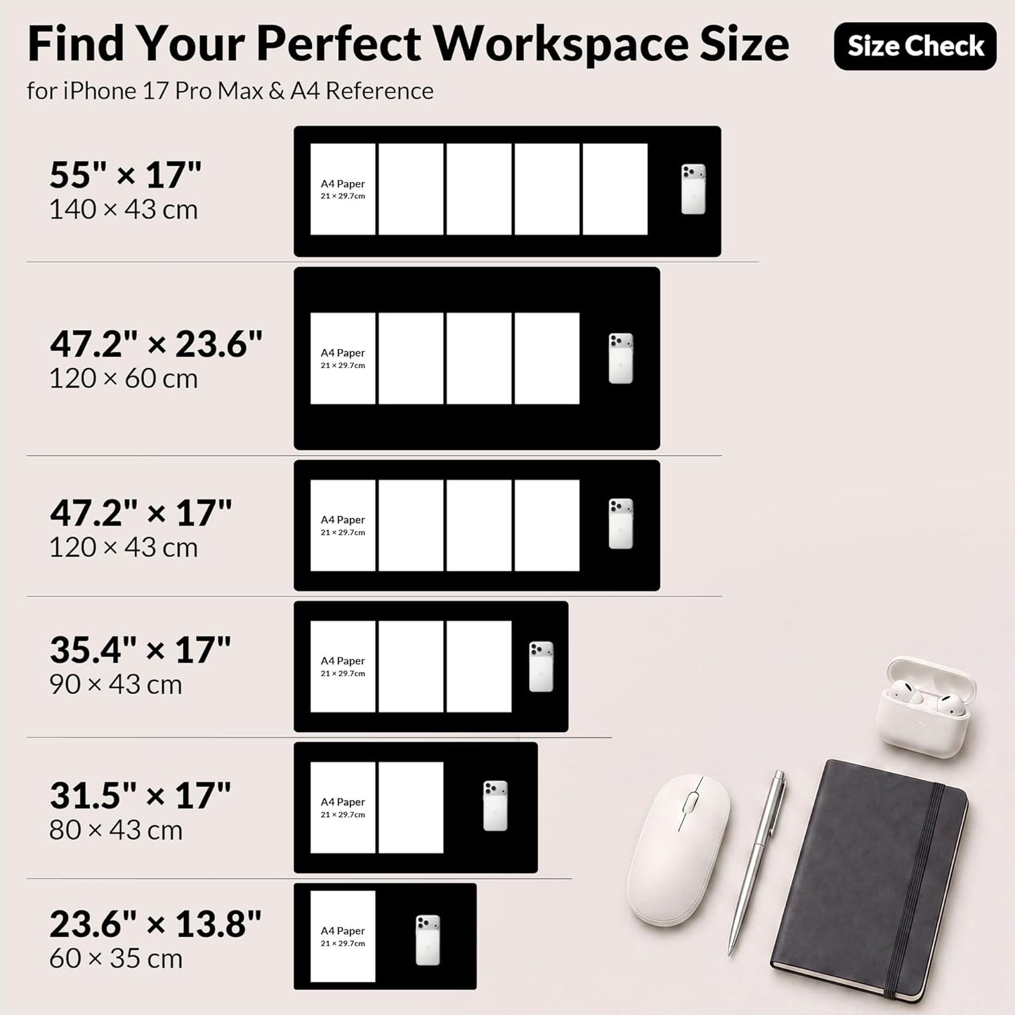 AFIING Cork Desk Mat 31.5" x 17", Waterproof Dual-Sided Cork & PU Leather Desk Pad, Non-Slip Desk Protector for Home Office, Workspace Setup & Gaming, Black