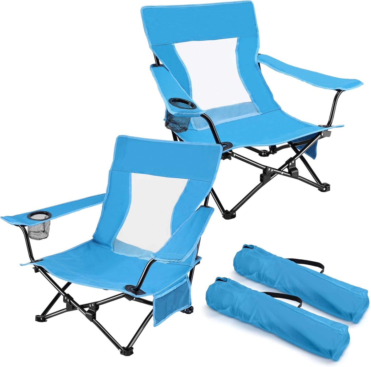 Joyfair Beach Camping Chair (2 Pack), Outdoor Folding Chair for Adults, Heavy Duty Portable Chair for Outside Fishing, Lawn, Sport, Patio, Armrest Cup Holder & Storage Pocket, Carry Bag (Grey)