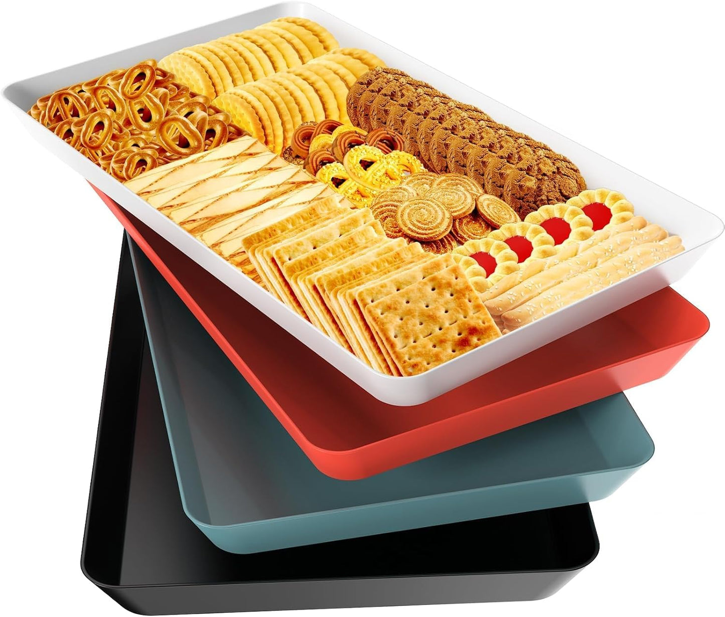 WOWBOX 4 pcs Serving Tray for Entertaining, Serving Platters for Snacks, Fruit, Cookies, Dessert, Reusable Plastic Trays for Serving Food and Pantry Organization in Kitchen & for Parties, (Purple)