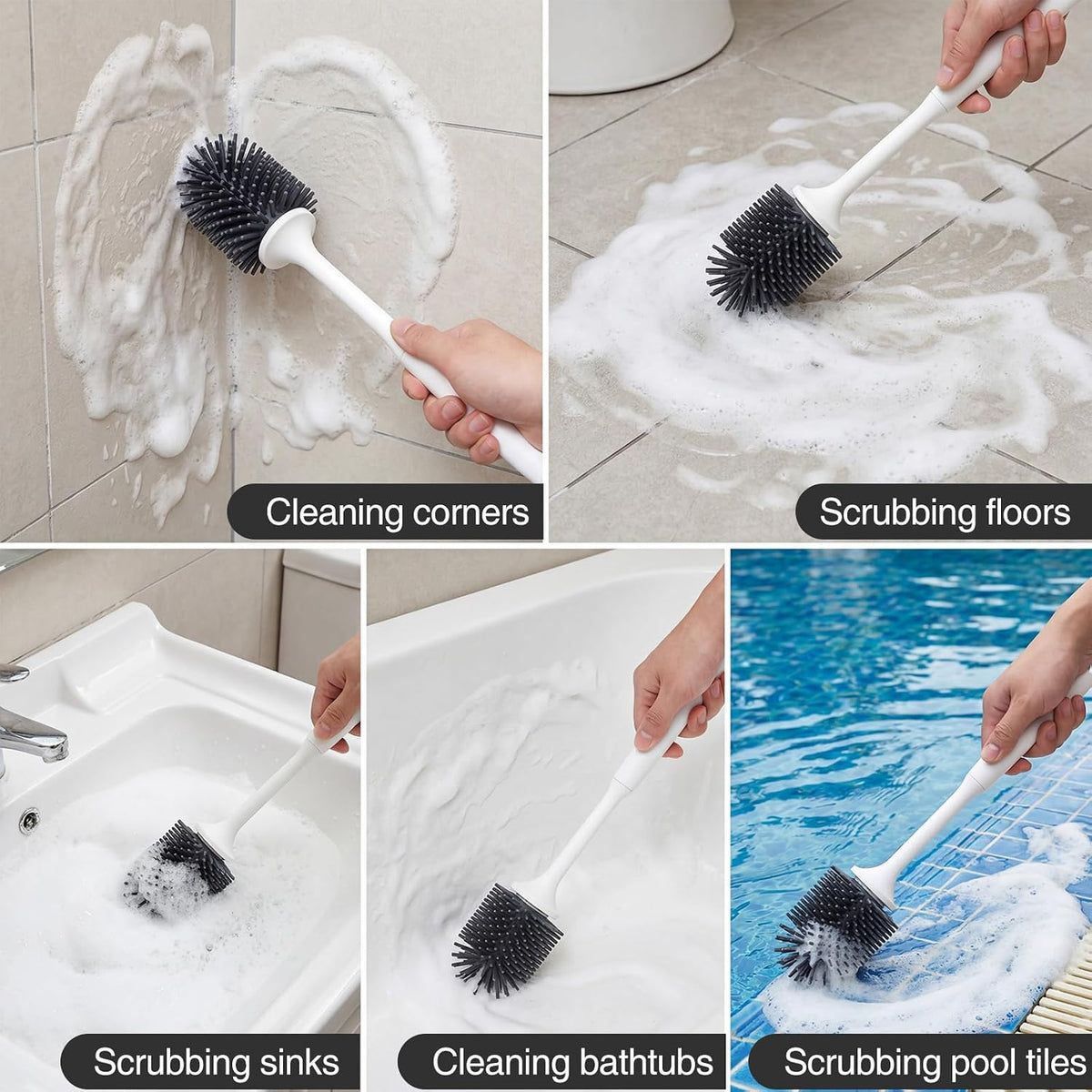 Lefree 2 Pack Silicone Toilet Brush,Rubber Toilet Bowl Brush and Holder Set with Ventilated Holder, Toilet Cleaner Brush for Bathroom,Floor Standing & Wall Mounted Toilet Scrubber Without Drilling