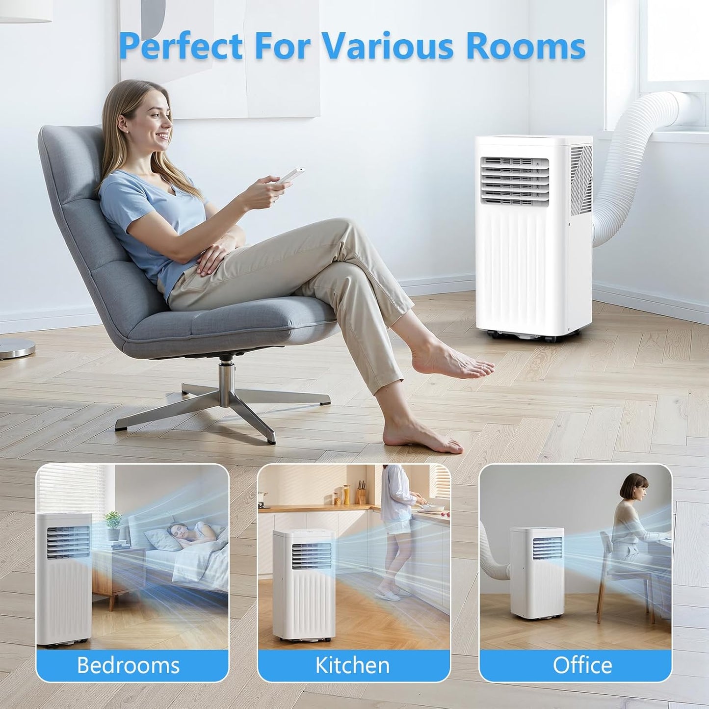 Electactic 10000BTUs Portable Air Conditioner for Bedroom with Drainage-free Cooling, 4 in 1 Portable AC Units with Cool, Fan, Dehumidifier, Sleep, 24H Timer/Remote/Window Kits