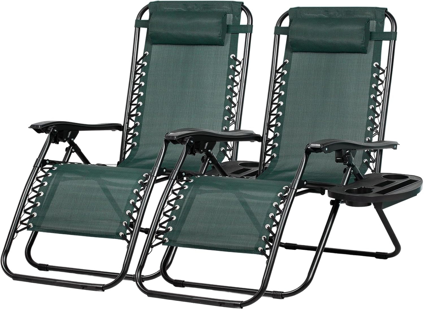 Nazhura Set of 2 Relaxing Recliners Patio Chairs Adjustable Steel Mesh Zero Gravity Lounge Chair Beach Chairs with Pillow and Cup Holder Khaki (Black/White Stripe)