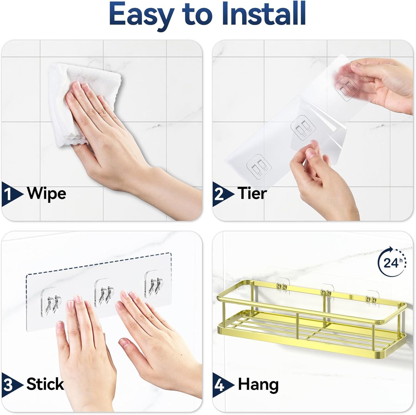 YASONIC Shower Caddy Adhesive, Rustproof Shower Organizer, Large Capacity Shower Shelves for Inside Shower, No Drilling Bathroom Organizers and Storage for Home Decor (2 Pack Gold)