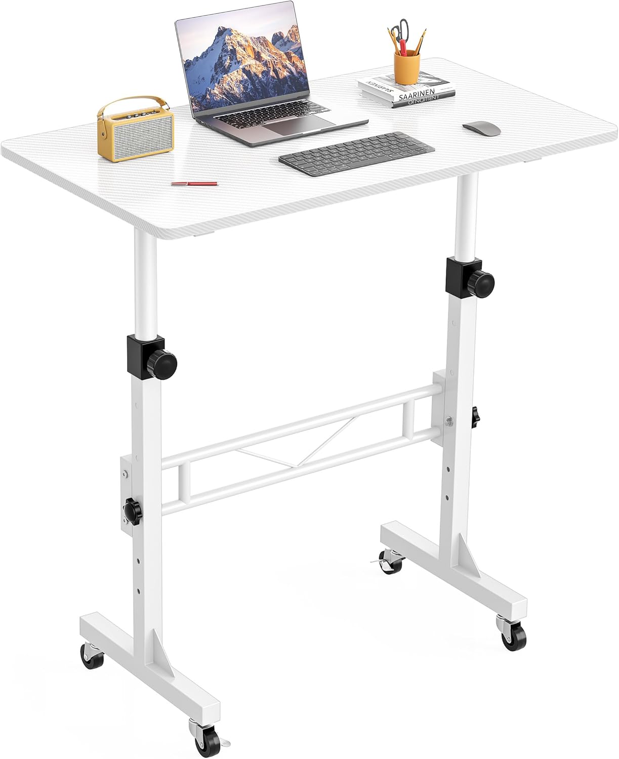 HOMIDEC Standing Desk, 32 Inch Portable Small Desk Adjustable Height, Rolling Home Office Desks with Wheels, Sit Stand Desk for Bedroom Walking Pad Home Office Small Space, Black
