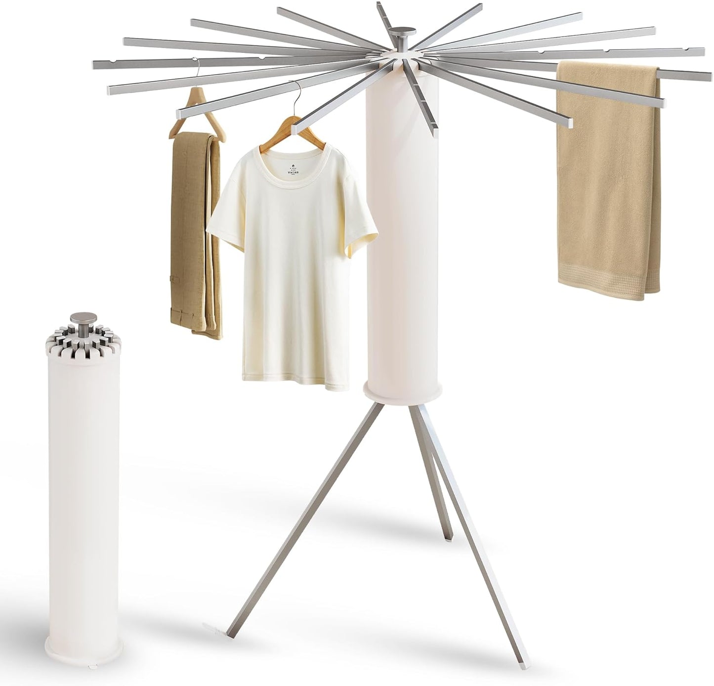LIENAHU Clothes Drying Rack Tripod,Drying Rack Clothing,Laundry Drying Rack,Floor Standing,16 Wooden Poles,Collapsible Drying Racks for Laundry,Retractable,Foldable,Folding